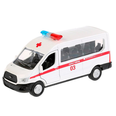 Металлическая инерционная машинка Ford Transit Скорая помощь Технопарк SB-18-18-A-W-WB